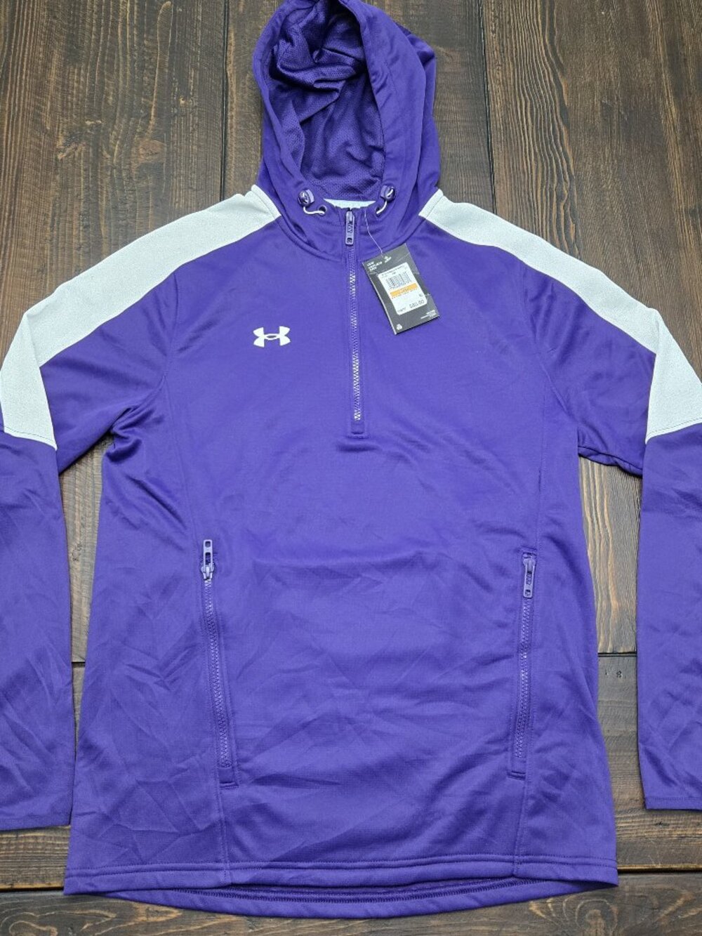 NWT Under Armour Men S Storm Armour Fleece 1/2 Zip Hoodie Purple White Water Res